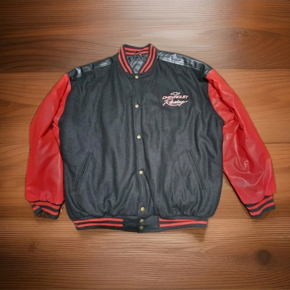 Steve & Barry's Black Body Red Sleeve Chevrolet Racing Bomber Jacket